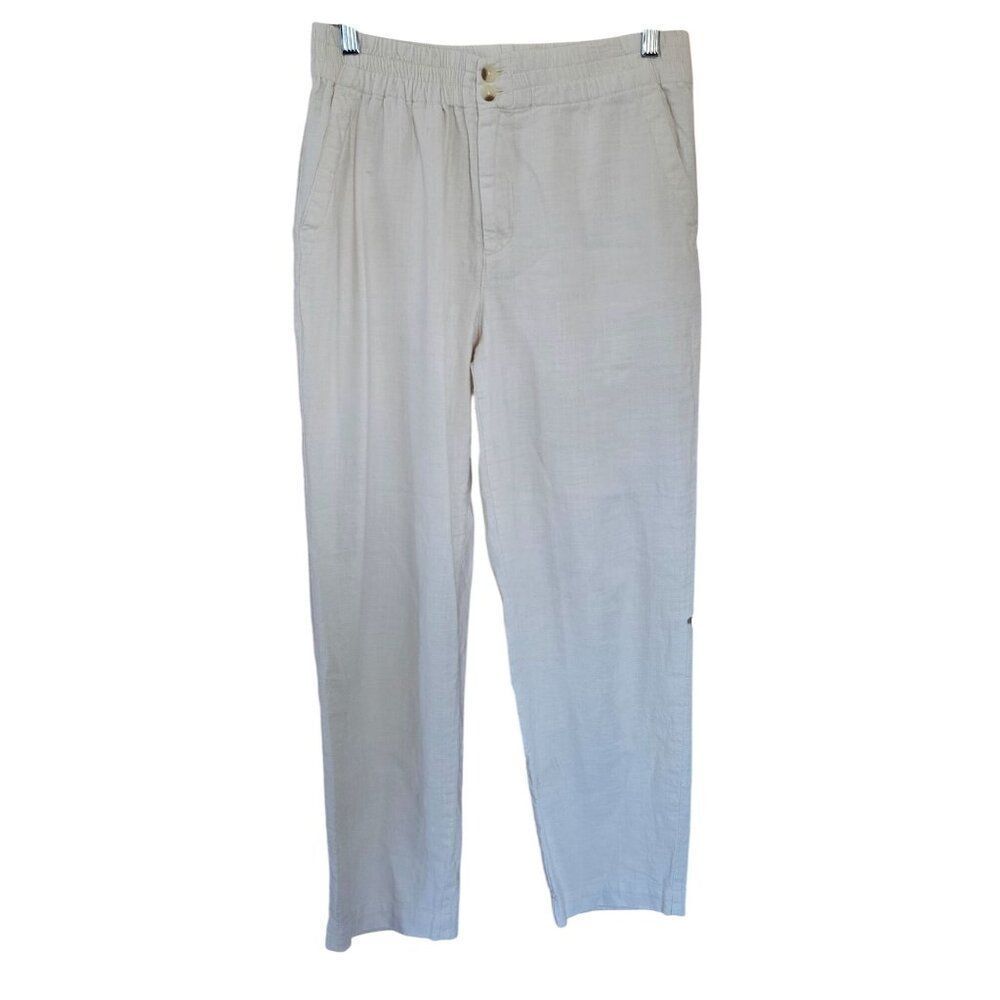 Marine Layer Mens Linen-Blend Elastic Waist Pants Size Small Beige